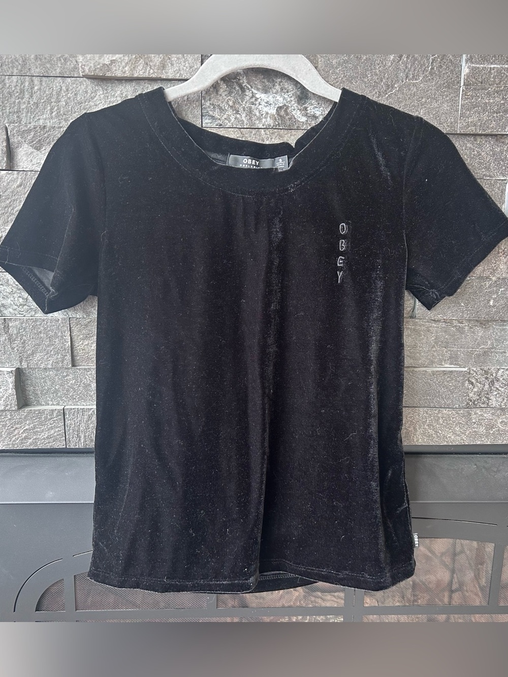 Obey Black Velour/Velvet Baby Tee